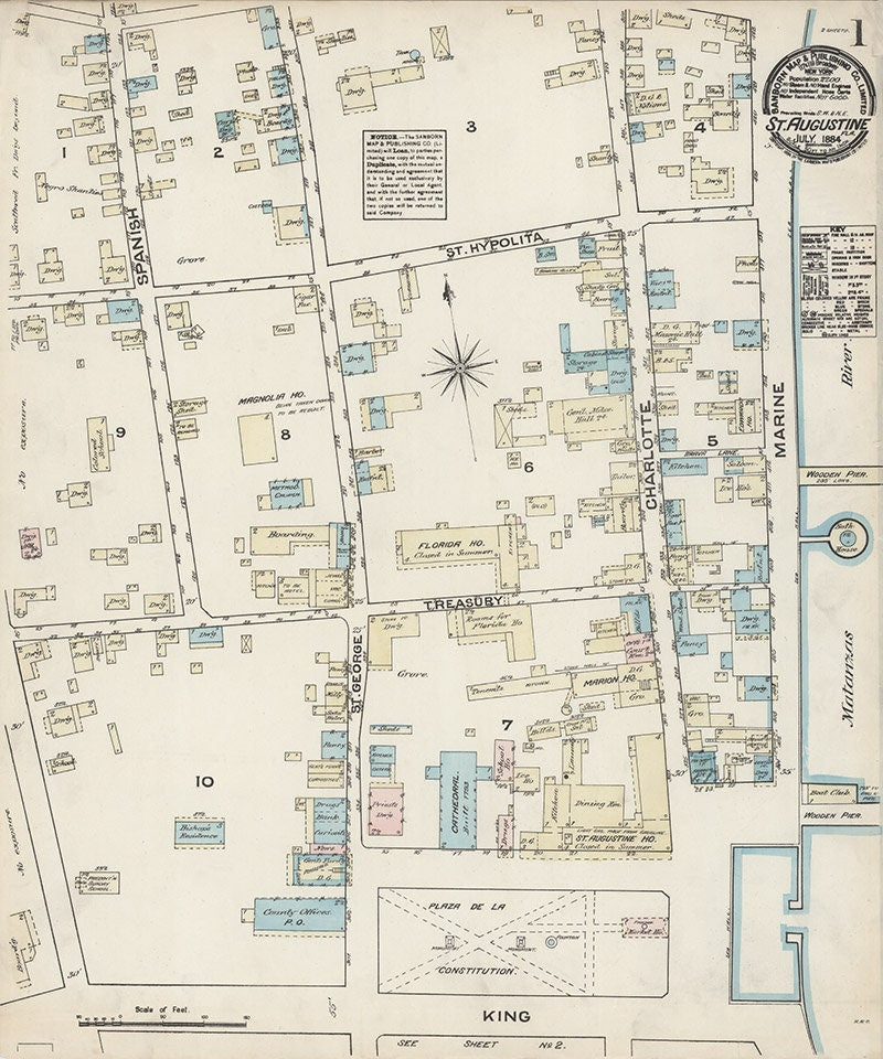 1884 Town Map of Saint Augustine Saint Johns County Florida