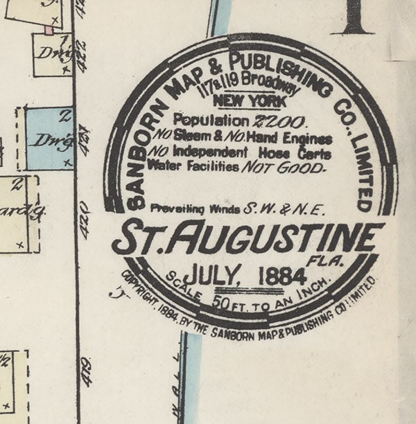 1884 Town Map of Saint Augustine Saint Johns County Florida