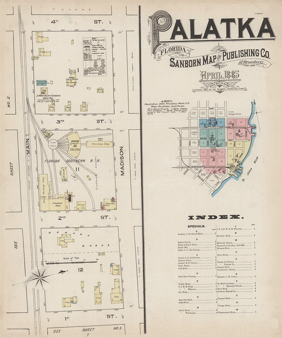 1885 Town Map of Palatka Putnam County Florida
