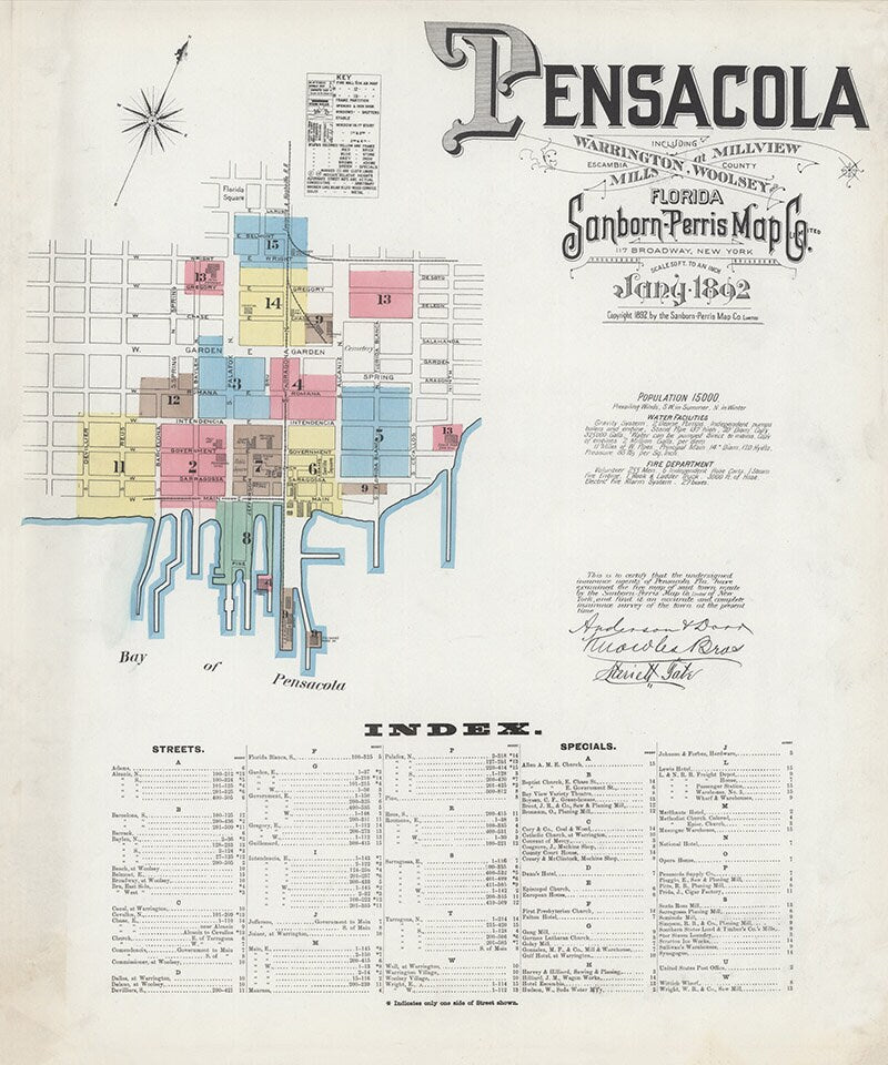 1892 Town Map of Pensacola Escambia County Florida
