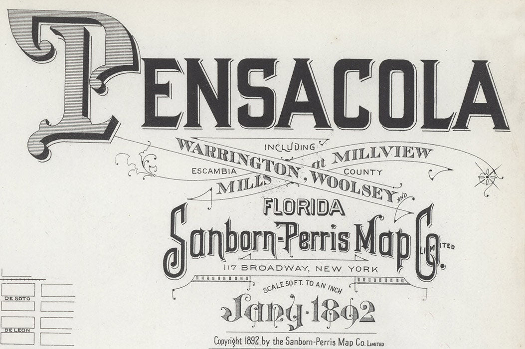 1892 Town Map of Pensacola Escambia County Florida