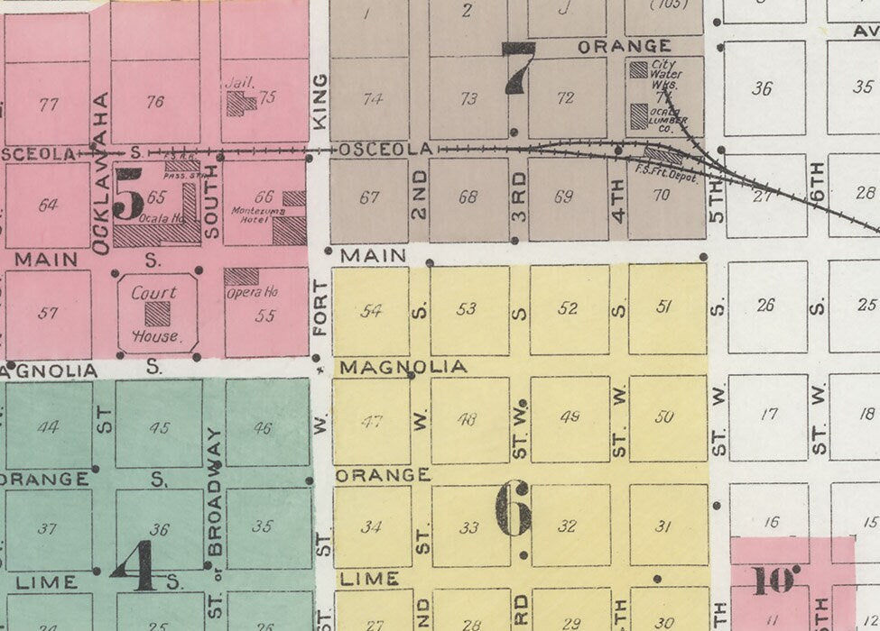 1895 Town Map of Ocala Marion County Florida