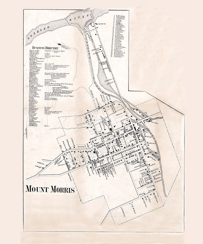 1858 Town Map of Mount Morris Livingston County New York