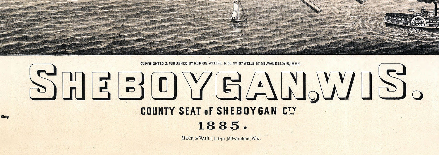 1885 Panoramic Map of Sheboygan Wisconsin Lake Michigan