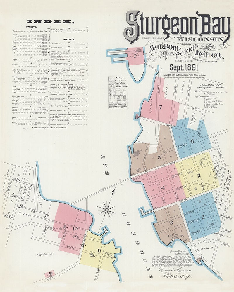 1891 Town Map of Sturgeon Bay Door County Wisconsin