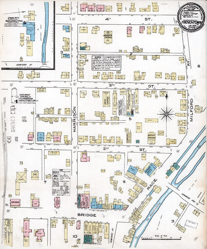 1885 Town Map of Frenchtown Hunterdon County New Jersey
