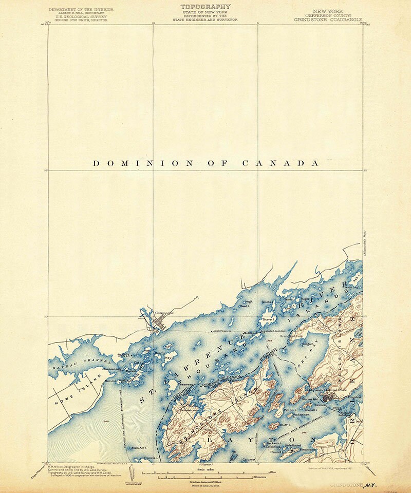 1903 Topo Map of Grindstone New York Thousand Island Park