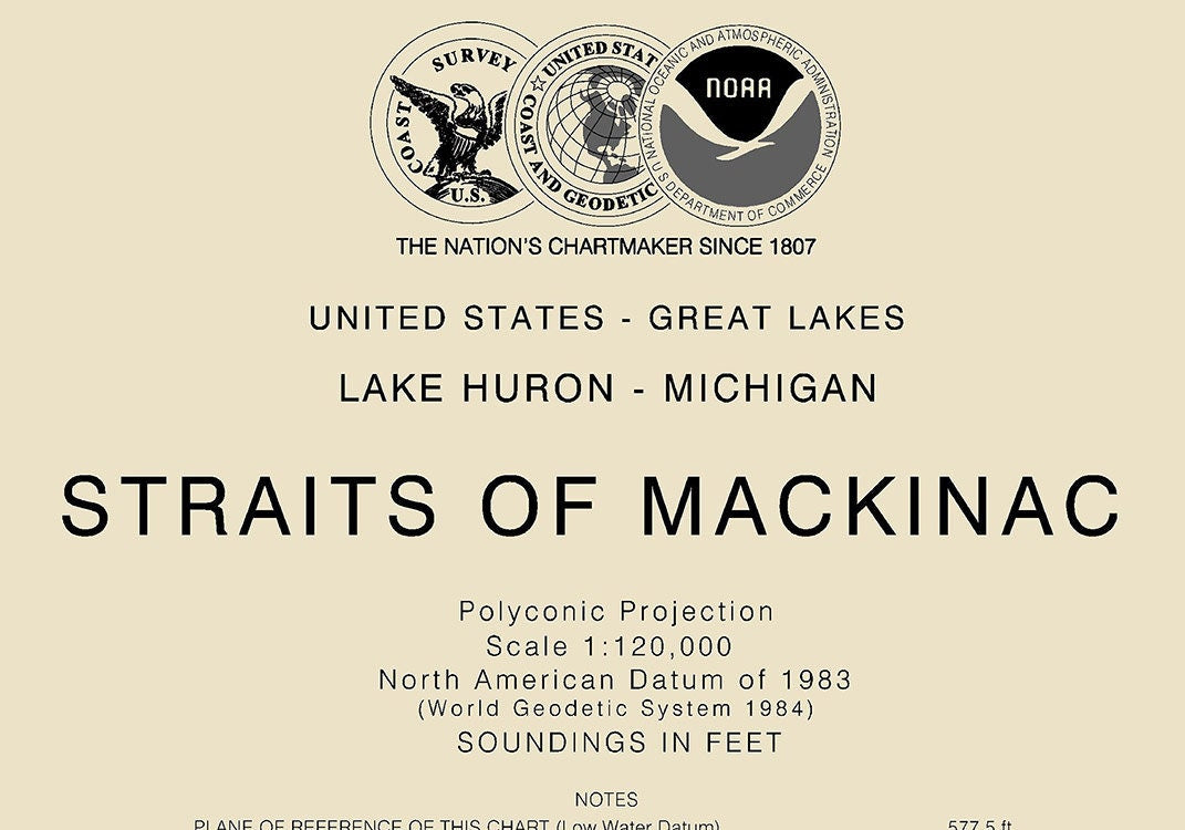 2014 Nautical Map of Lake Huron Straits of Mackinac