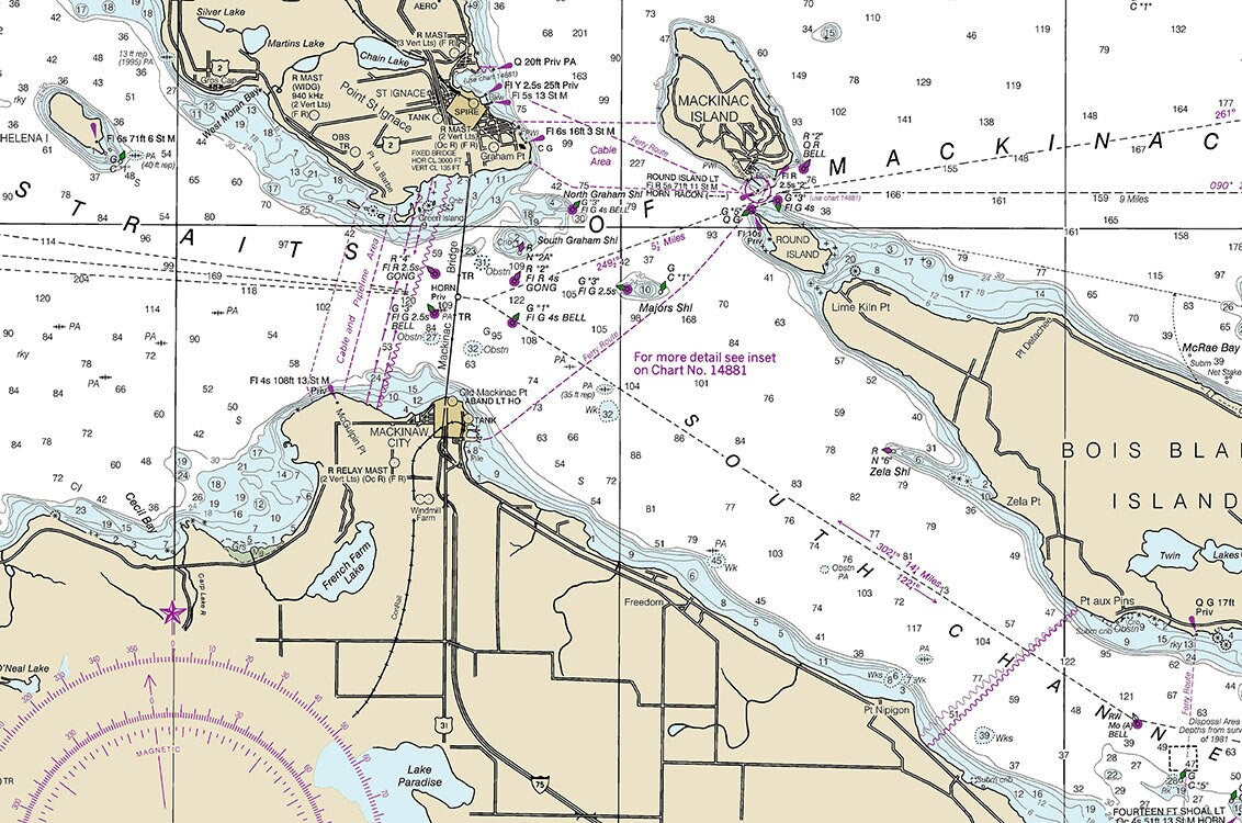 2014 Nautical Map of Lake Huron Straits of Mackinac