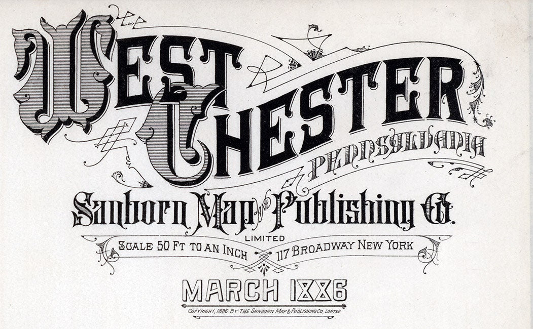 1886 Town Map of West Chester Pennsylvania