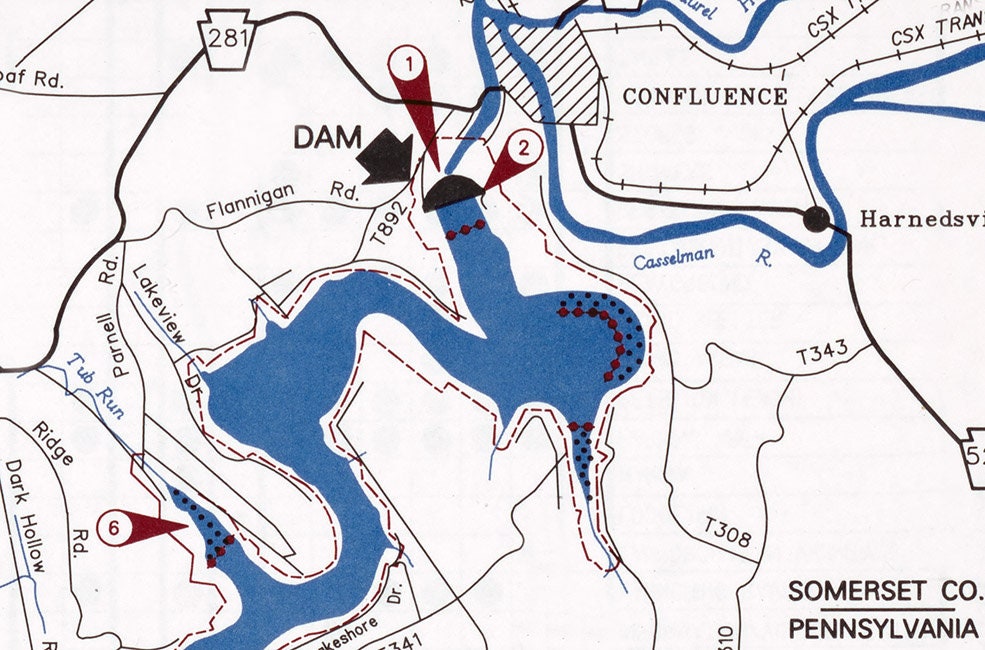 1995 Map of Youghiogheny River Lake Pennsylvania