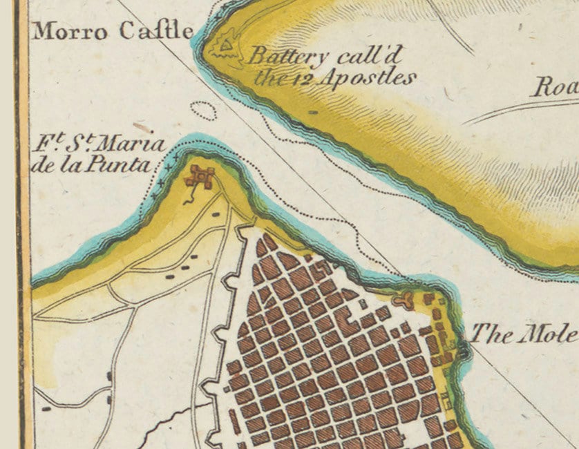 1778 Map of Havanna Cuba City & Harbor