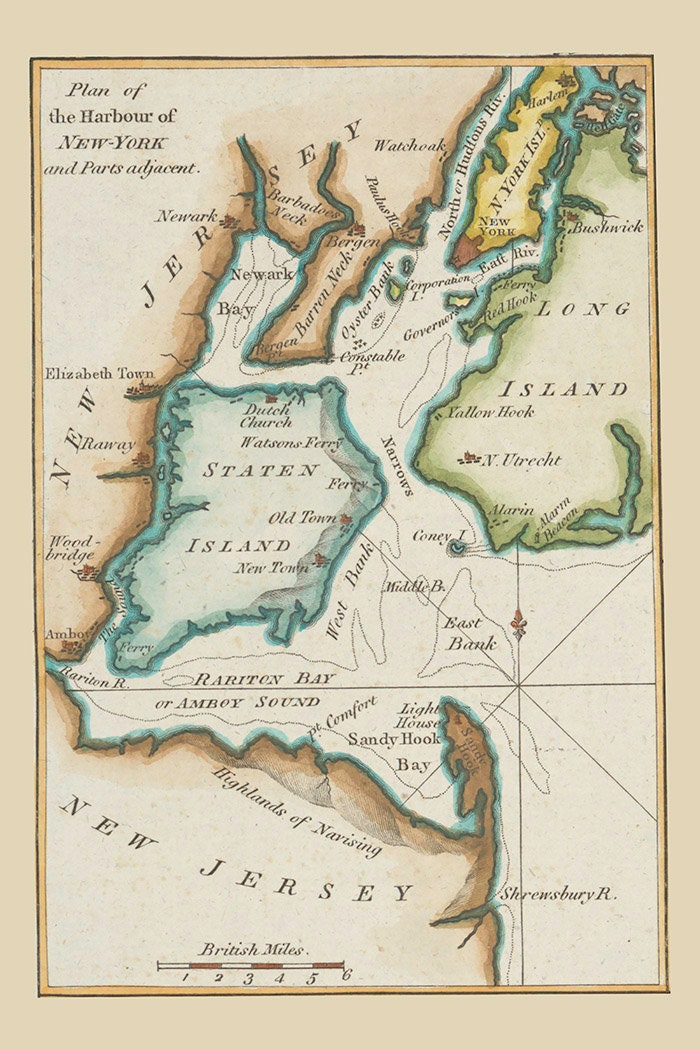 1778 Map of New York Harbor Staten and Long Island