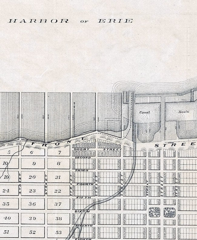 1871 Map of the City of Erie Pennsylvania Lake Erie