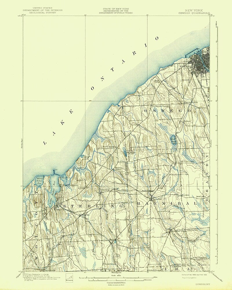 1900 Topo Map of Oswego New York Quadrangle