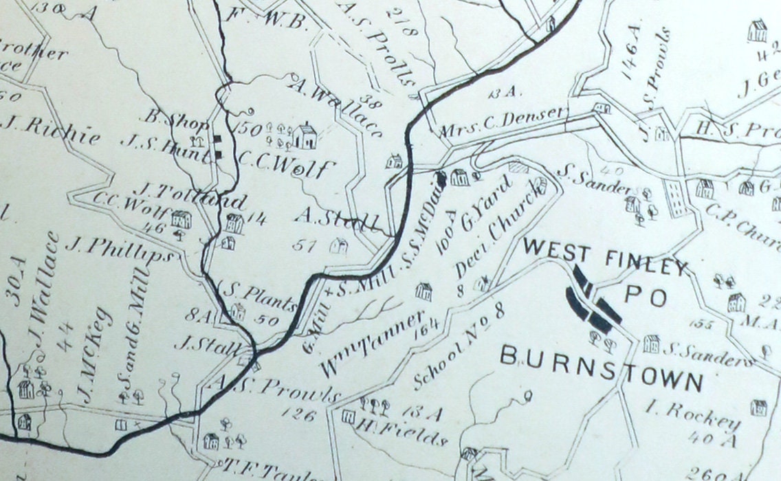 1876 Map of West Finley Township Washington County Pennsylvania