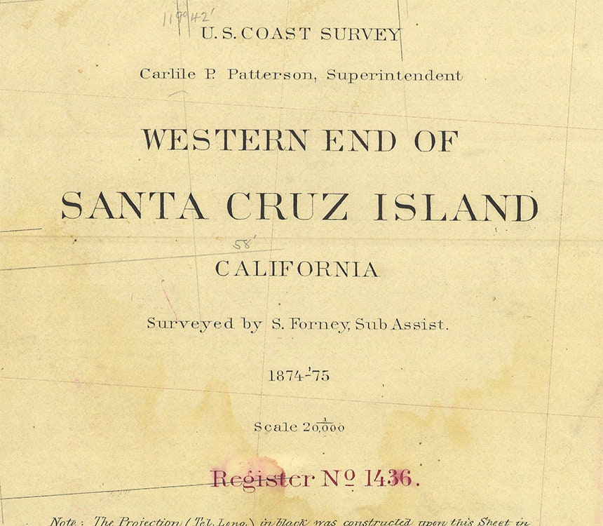 1874 Nautical Chart of Santa Cruz Island California Western End