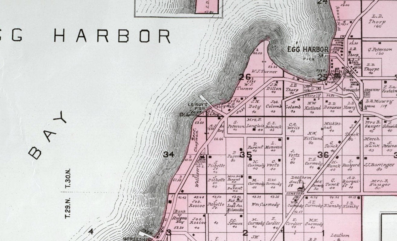 1899 Map of Egg Harbor Township Door County Wisconsin