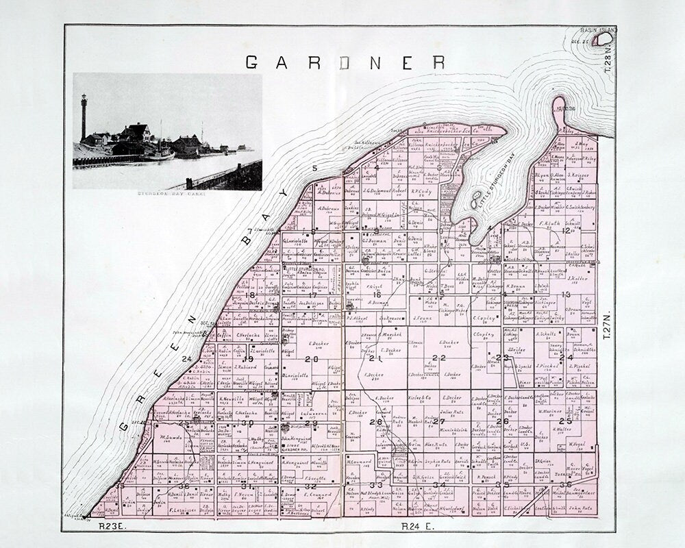 1899 Map of Gardner Township Door County Wisconsin