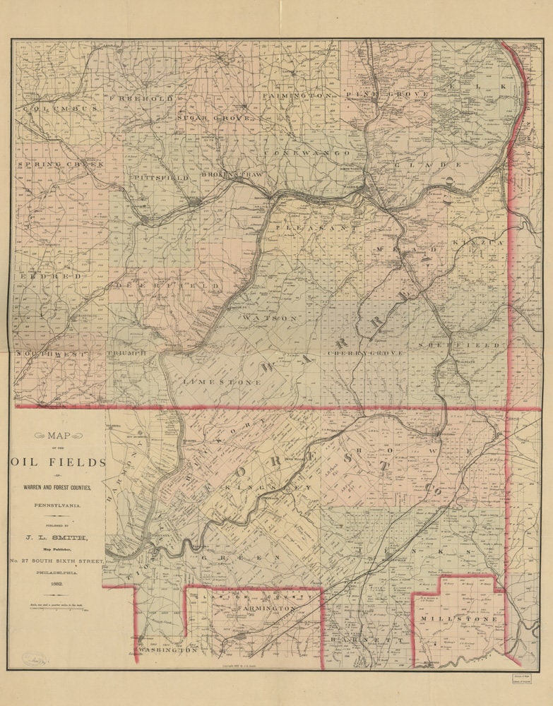 1882 Map of the oil fields of Warren and Forest Counties Pa
