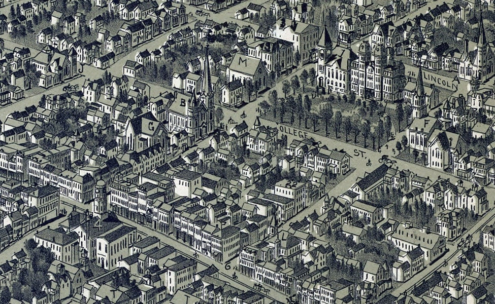 1897 Aerial Map of Washington Pennsylvania Oil & Gas Wells