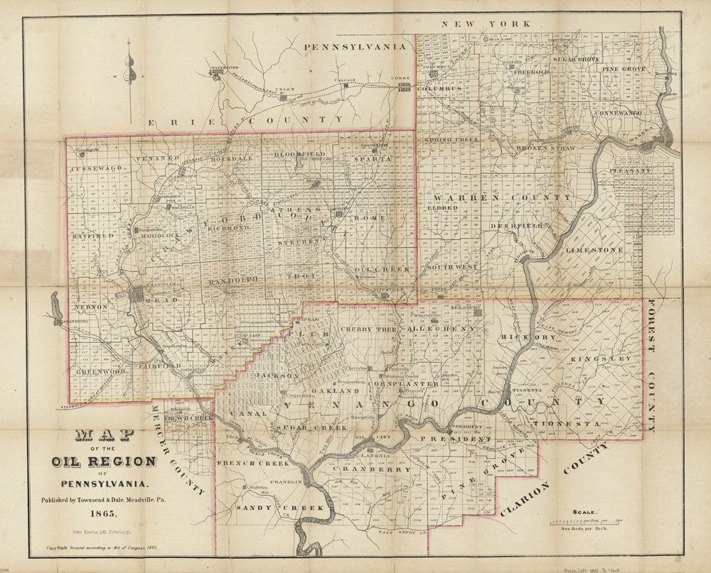 1865 Map of the Oil Region of Pennsylvania Venango Warren Crawford County