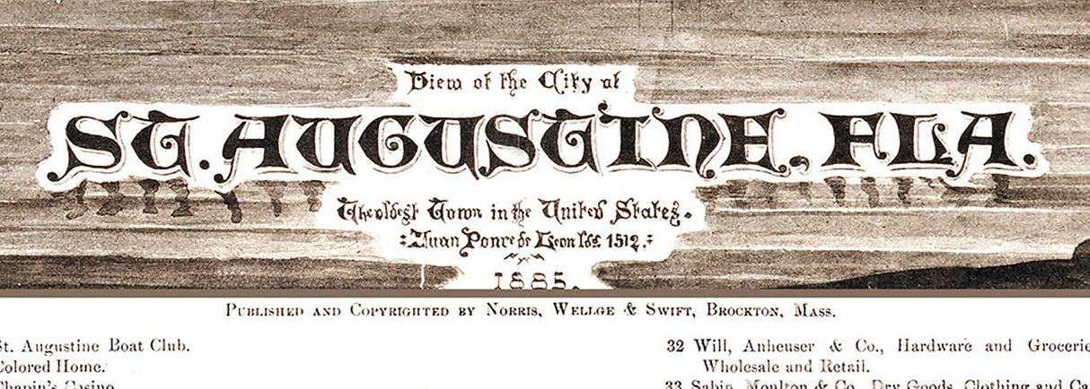 1885 Framed Panoramic Map of Saint Augustine Florida