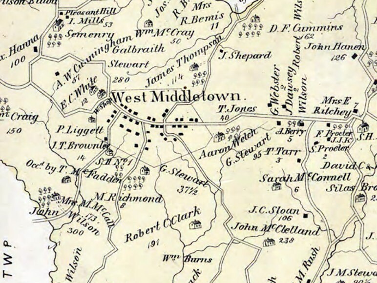 1876 Map of Hopewell Township Washington County Pennsylvania