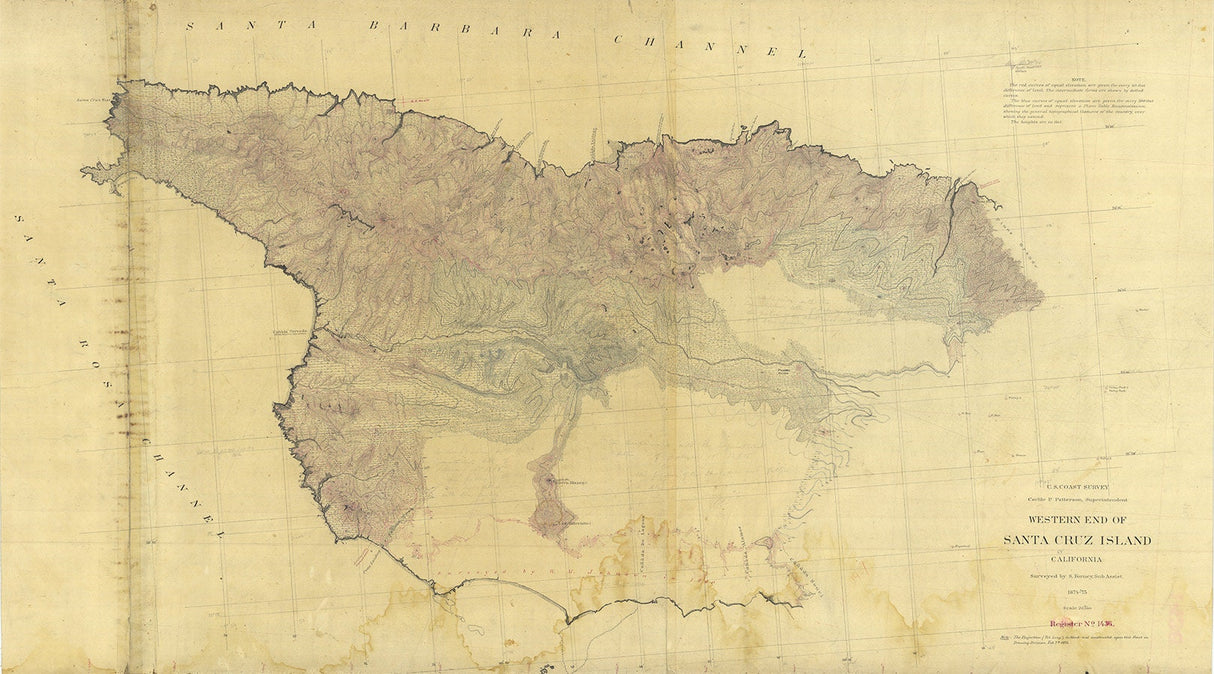 1874 Nautical Chart of Santa Cruz Island California Western End