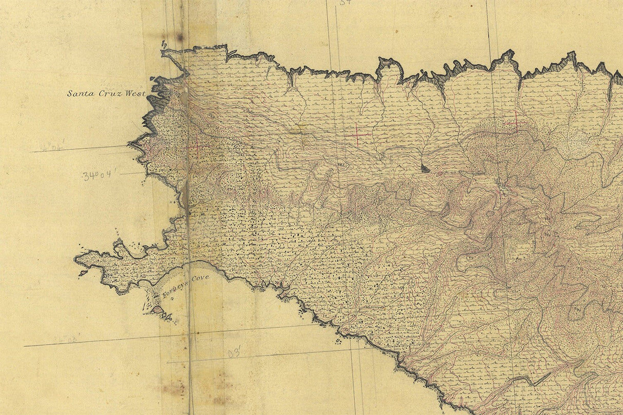 1874 Nautical Chart of Santa Cruz Island California Western End