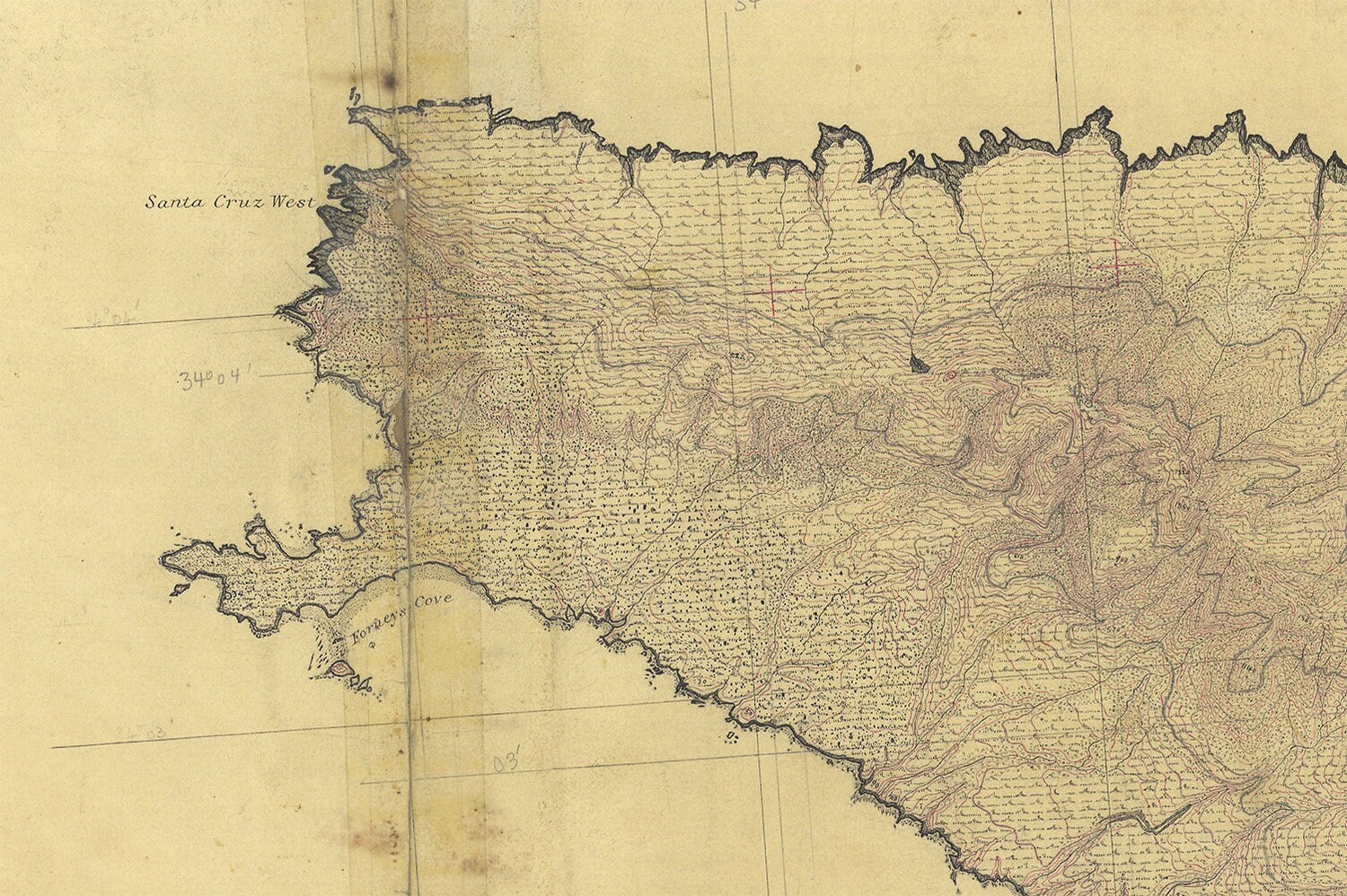 1874 Nautical Chart of Santa Cruz Island California Western End