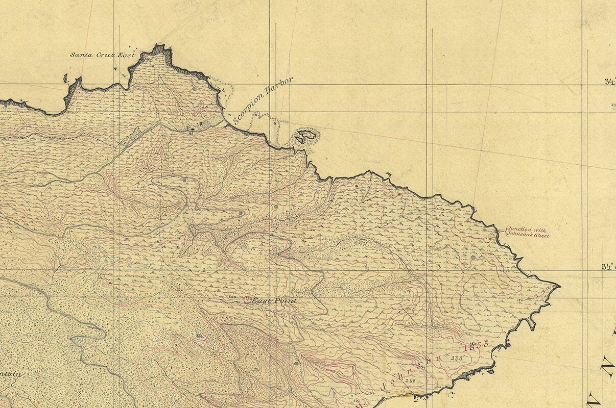 1875 Nautical Chart of Santa Cruz Island California Eastern Part
