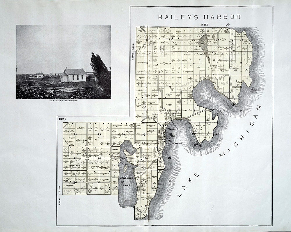 1899 Map of Baileys Harbor Township Door County Wisconsin
