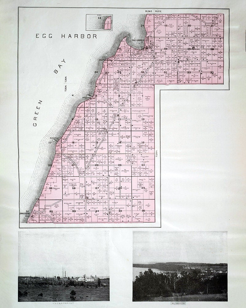 1899 Map of Egg Harbor Township Door County Wisconsin