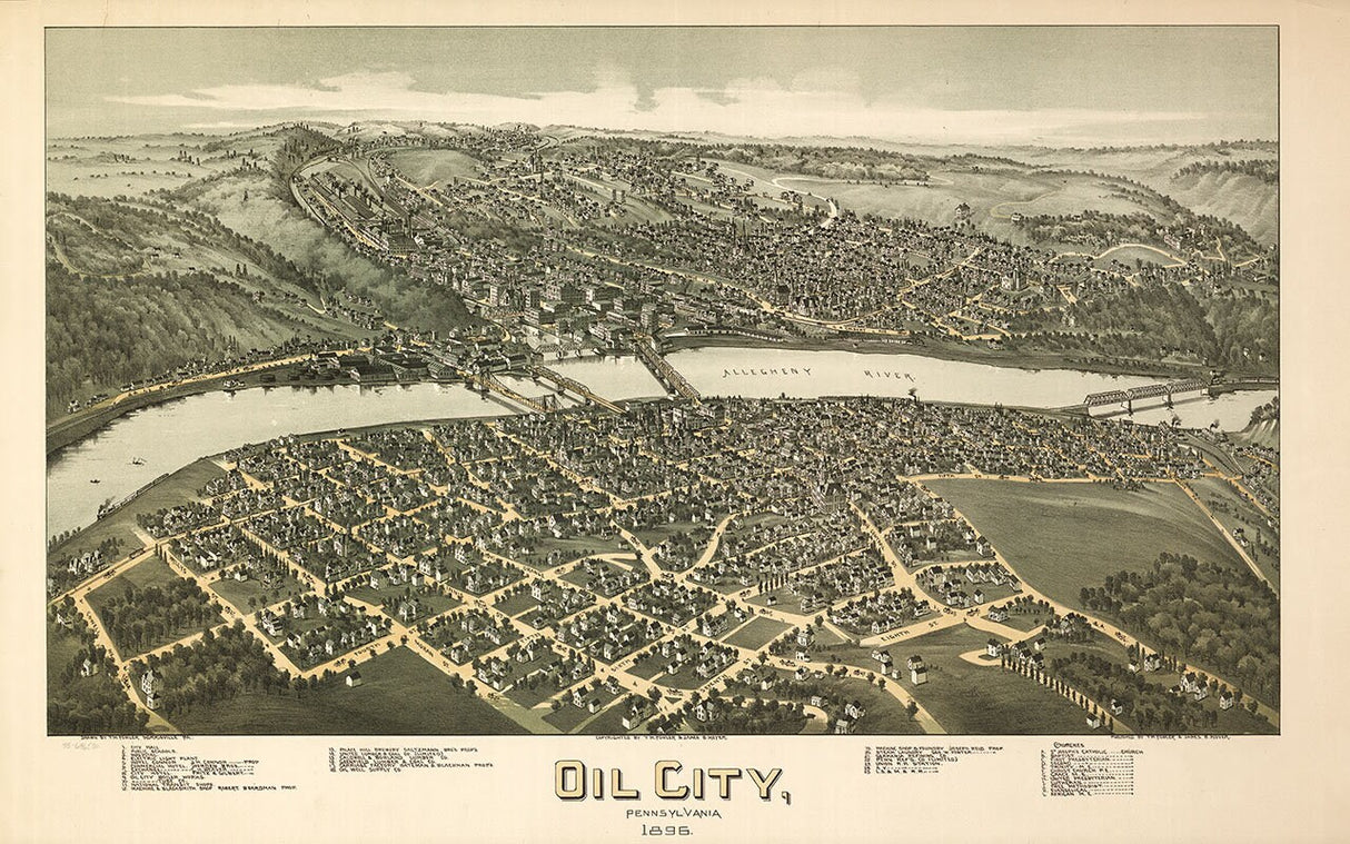 1896 Panoramic Map of Oil City Pennsylvania
