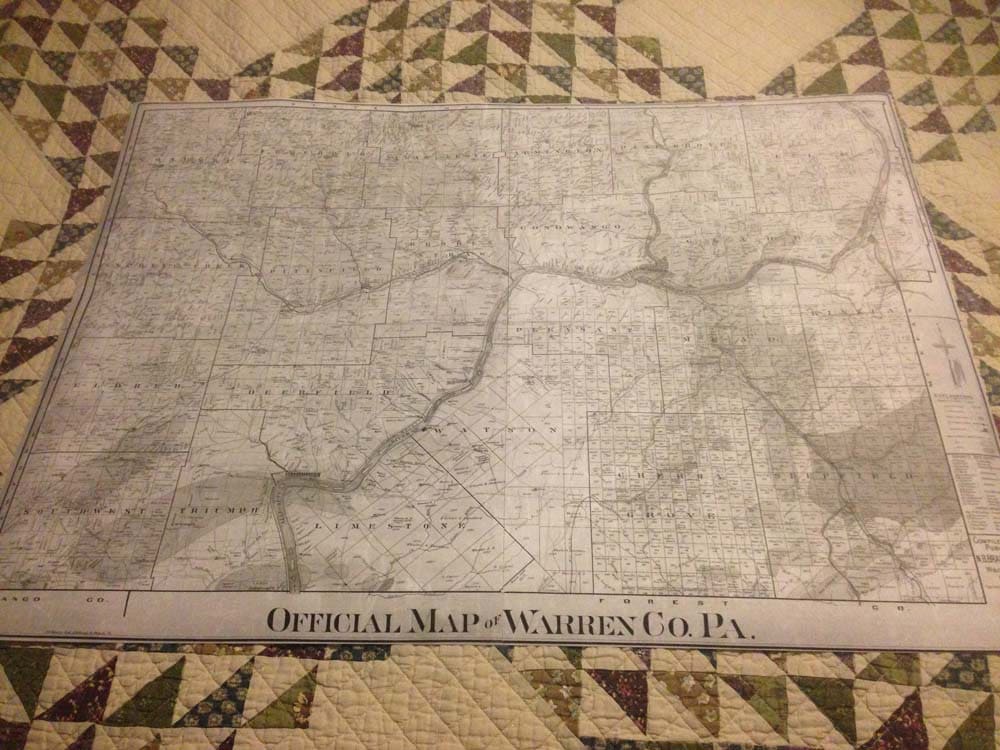 1900 Farm Line Map of Warren Co Pa Showing Oil & Gas Fields