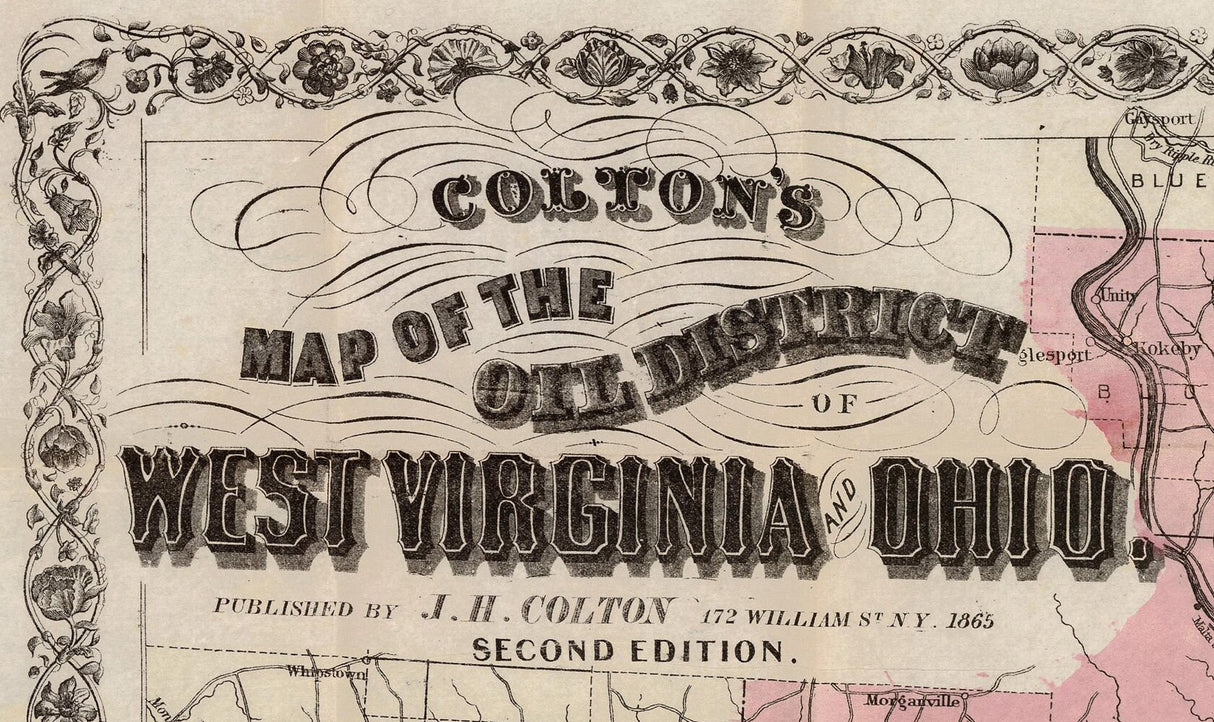 1865 Map of the Oil District of Ohio and West Virginia showing historic oil & gas places