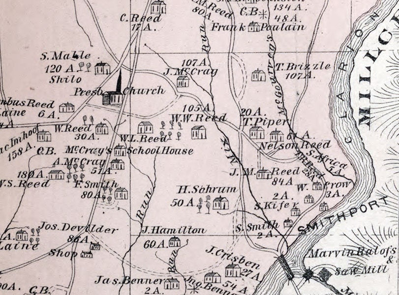 1877 Map of Highland Township Clarion County Pennsylvania Oil Wells