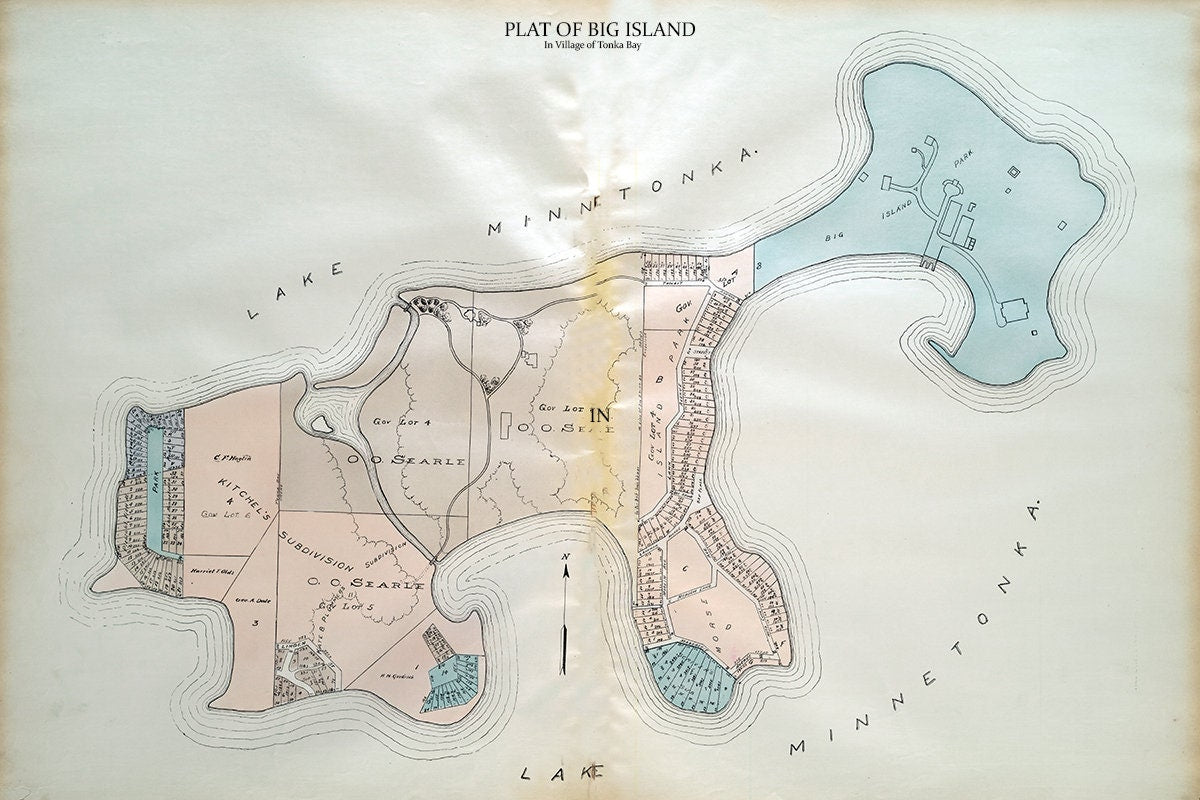 1913 Map of Big Island Lake Minnetonka Minnesota
