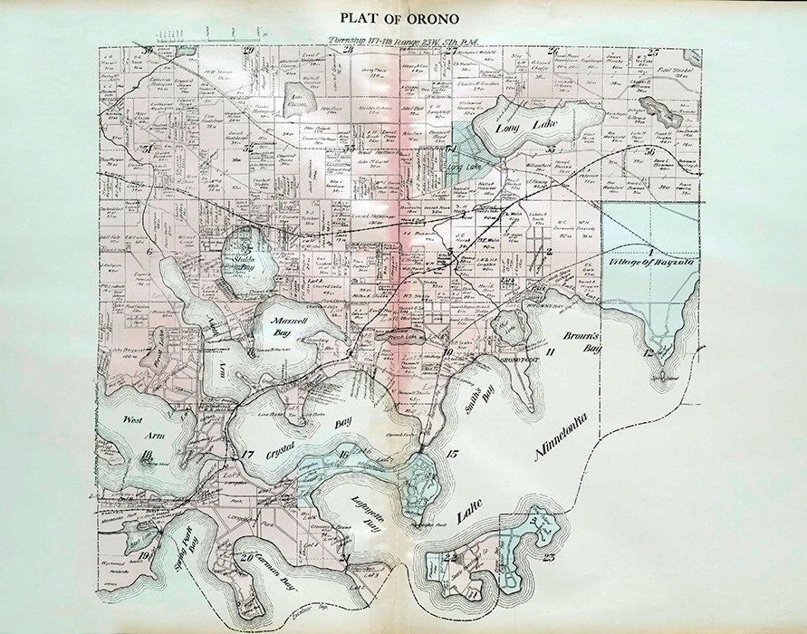 1913 Map of Orono Township Hennepin County Minnesota Lake Minnetona