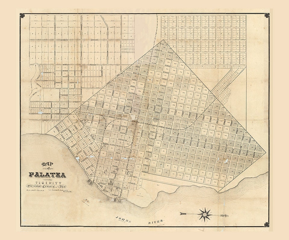 1884 Map of Palatka Putnam County Florida