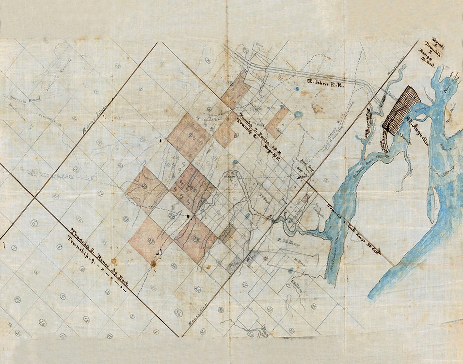 1865 Map of Saint Augustine Region Moultrie Creek in Saint Johns County Florida