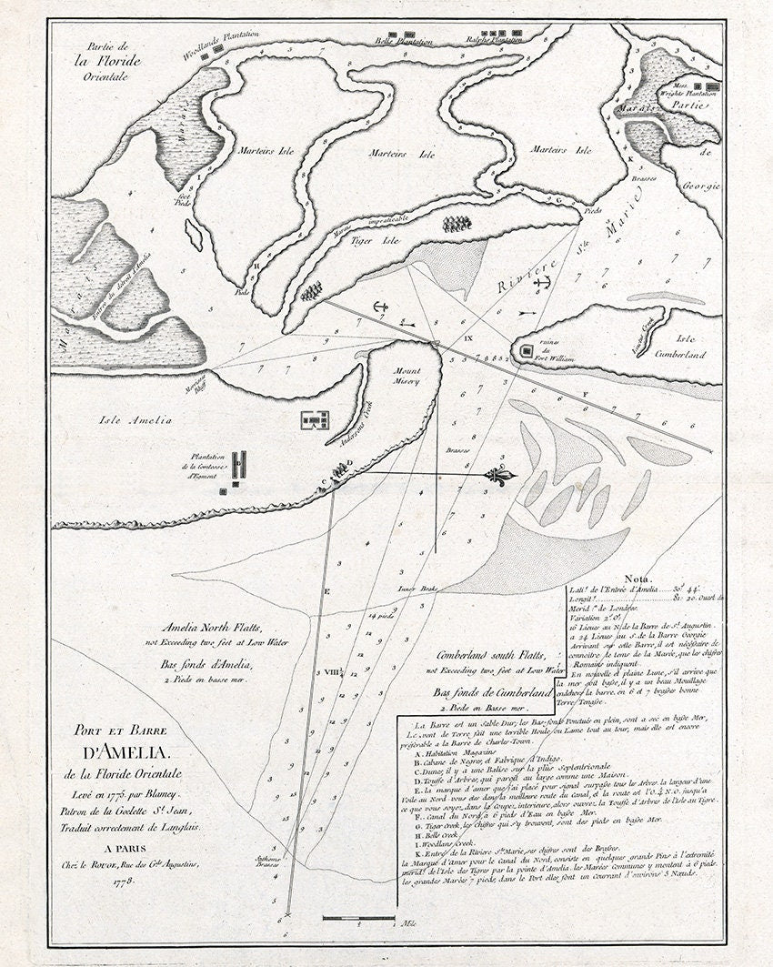 1778 Map of Amelia Island and Harbor Florida Fernandina