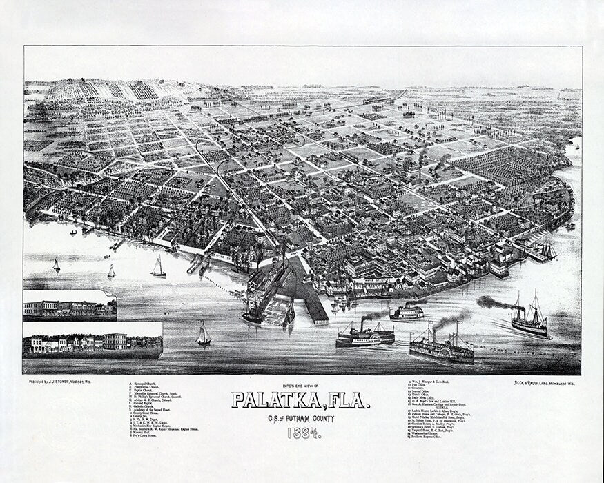 1884 Panoramic Map of Palatka Putnam County Florida