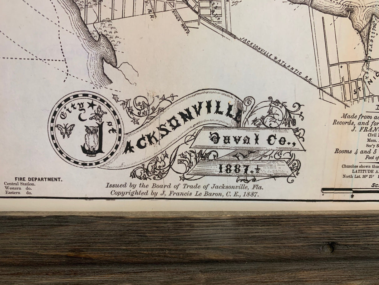 1887 Map of Jacksonville Florida Framed