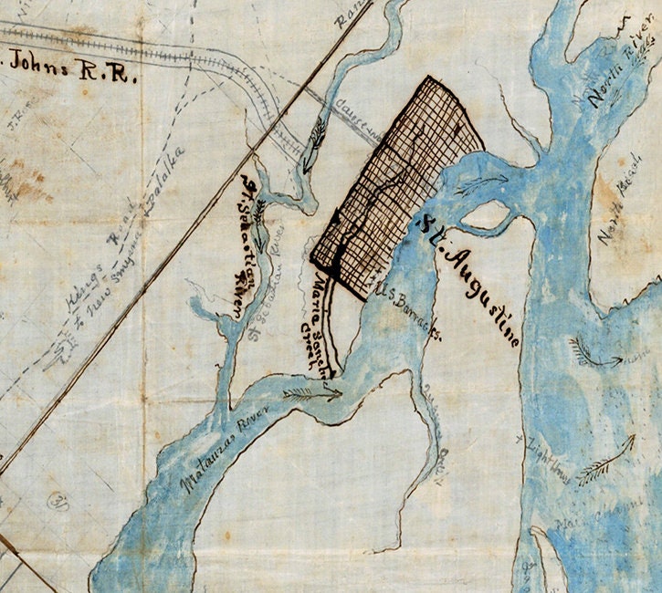 1865 Map of Saint Augustine Region Moultrie Creek in Saint Johns County Florida