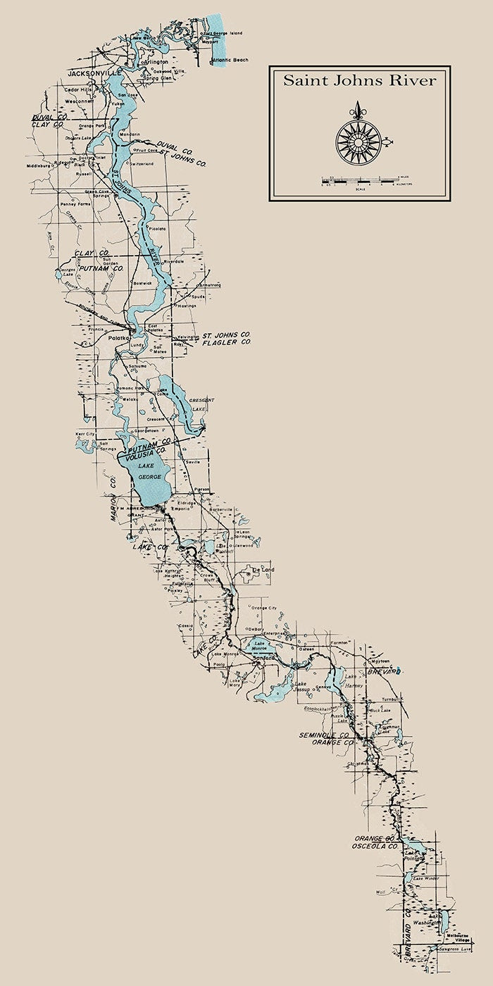Map of the Saint Johns River Florida
