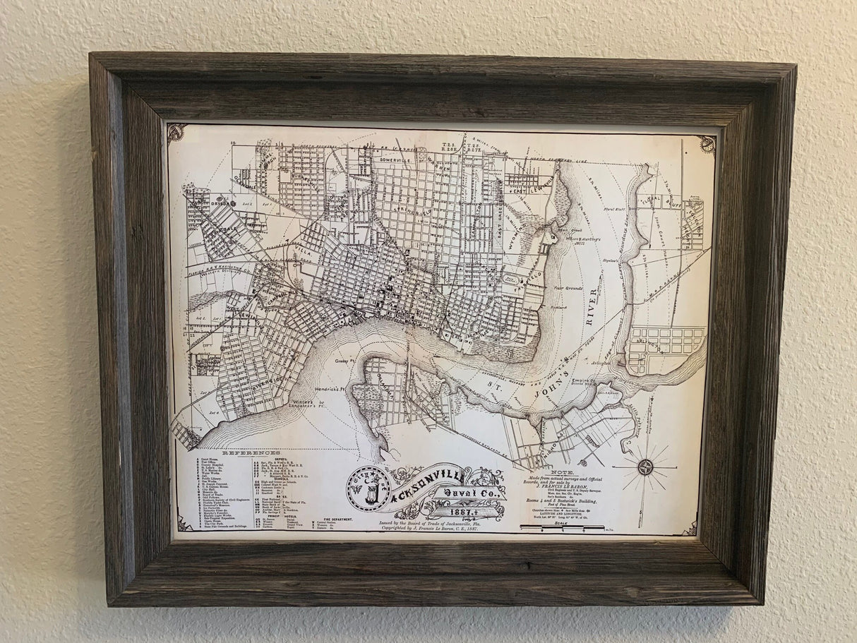 1887 Map of Jacksonville Florida Framed