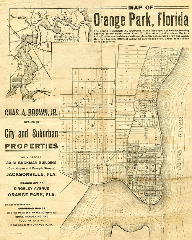 1910 Map of Orange Park Clay County Florida