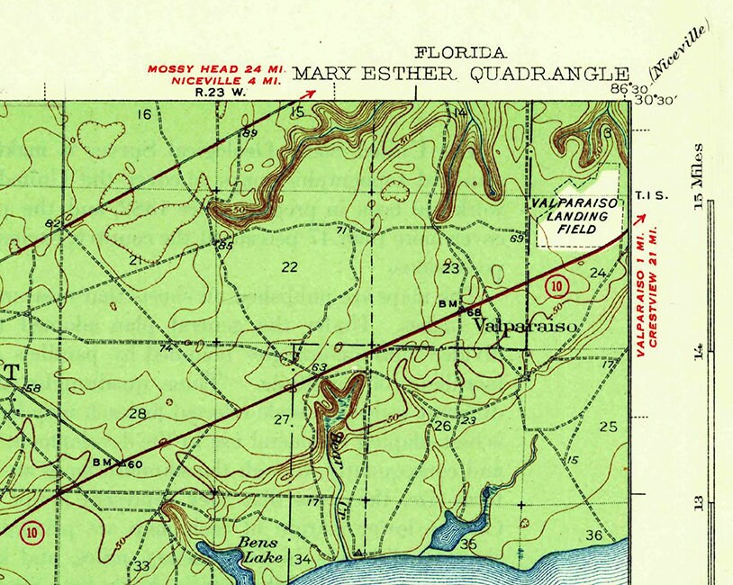 1938 Topo Map of Mary Esther Quadrangle Fort Walton Beach Florida